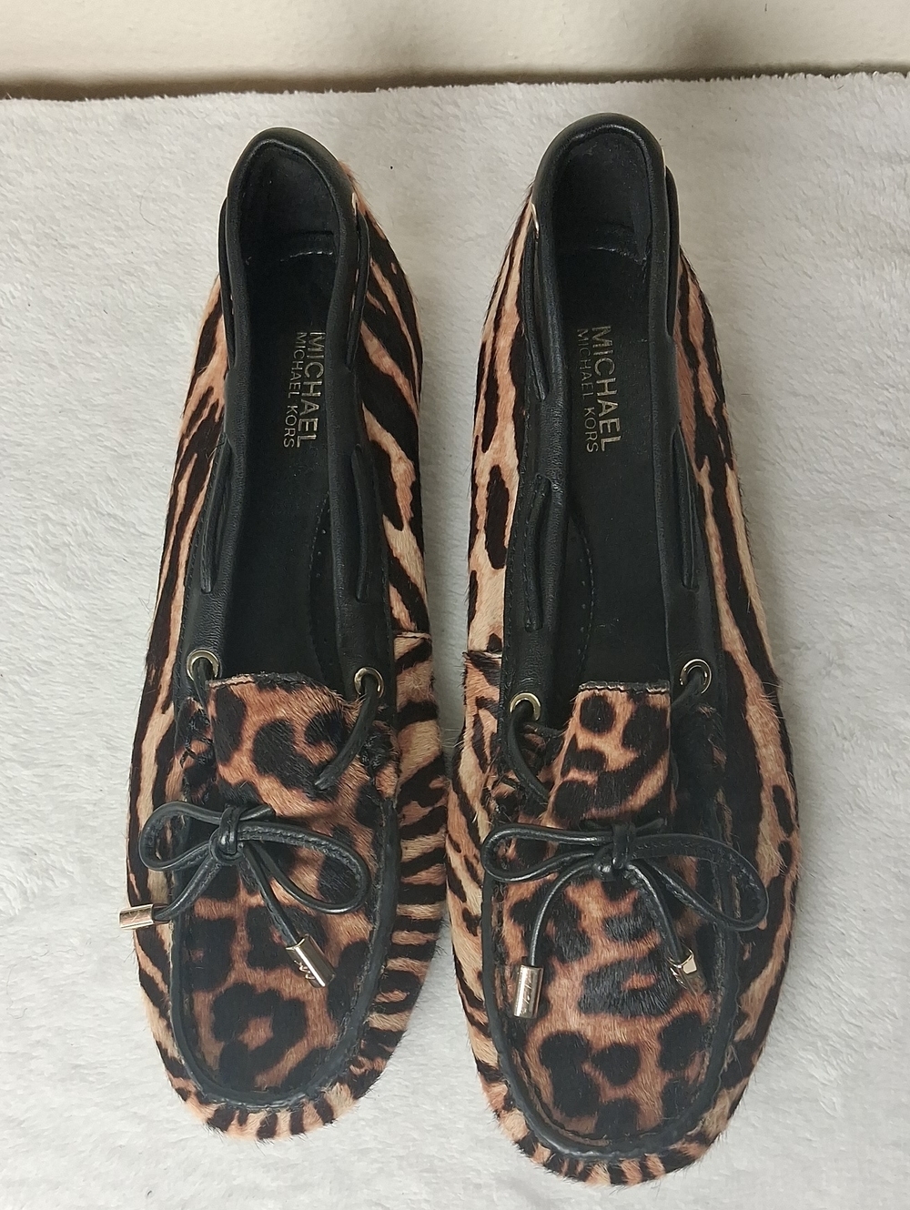Michael Kors Leopard Print Moccasin Loafers in Brown and Black